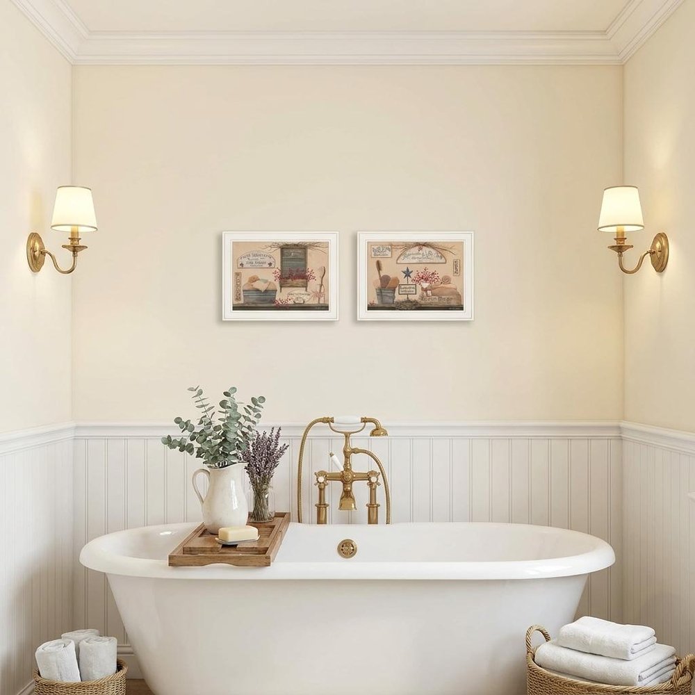 Set Of Two Wash Room White Framed Print Bathroom Wall Art
