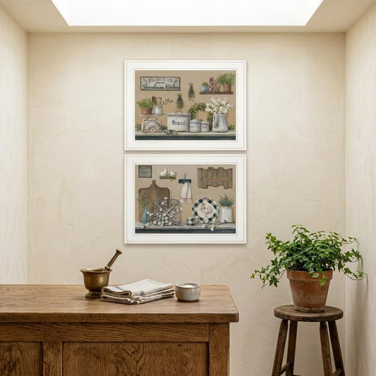 Set Of Two Farmhouse Kitchen 1 White Framed Print Kitchen Wall Art