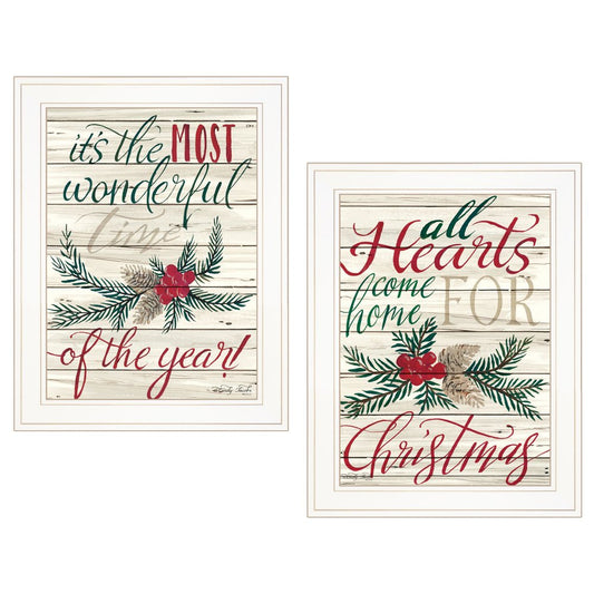Set Of Two All Heart Come Home for Christmas 1 White Framed Print Wall Art