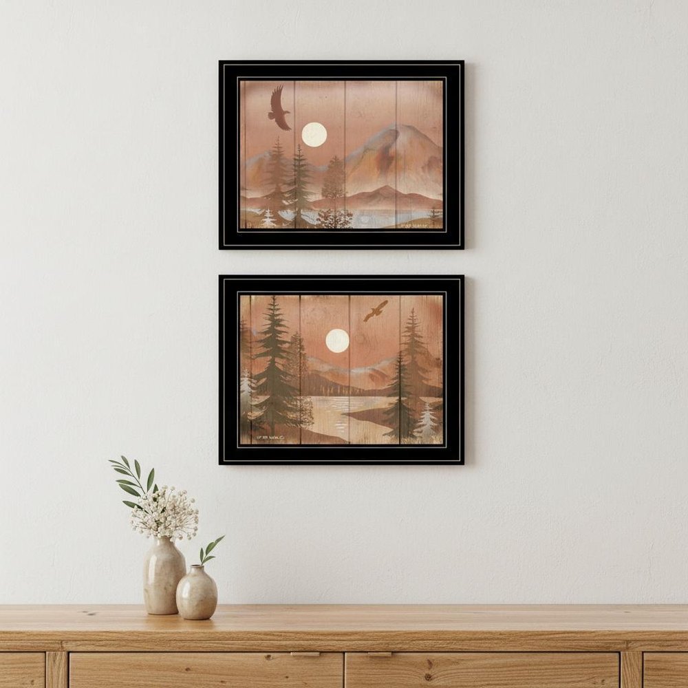 Set Of Two Full Moon I and II 2 Black Framed Print Wall Art