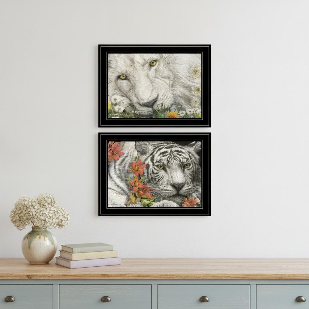 Set Of Two Tiger Lily Dandy Lion 2 Black Framed Print Wall Art