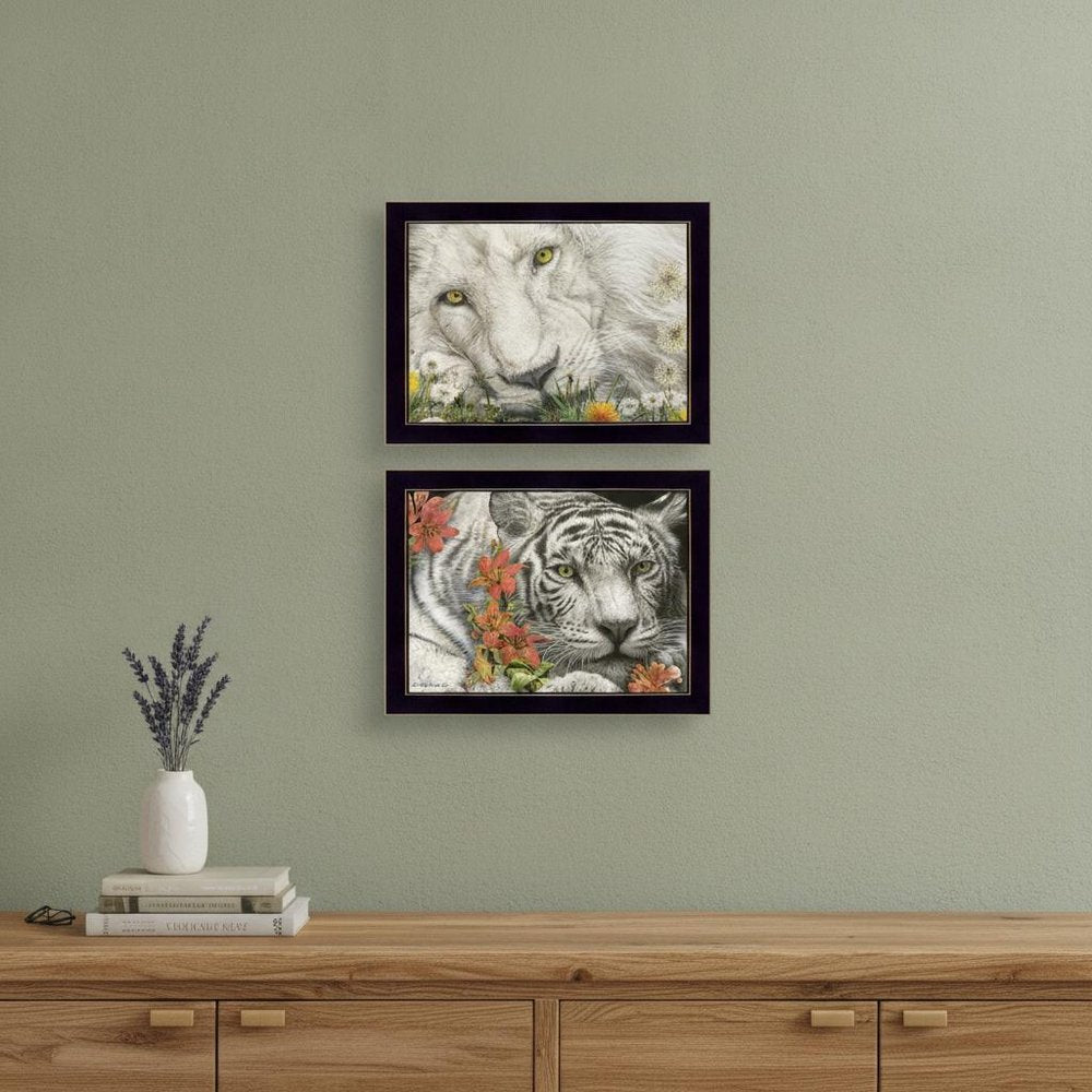 Set Of Two Tiger Lily Dandy Lion 3 Black Framed Print Wall Art