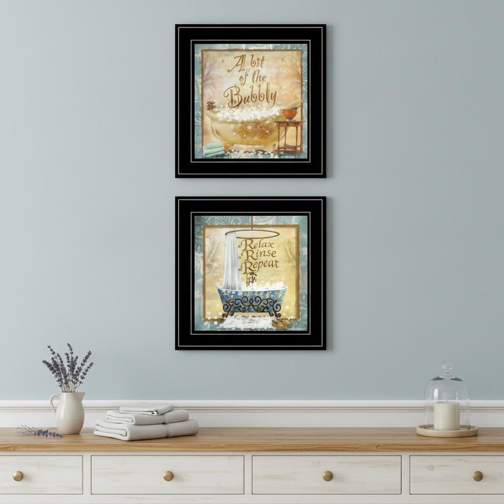 Set Of Two A Bit of Bubbly 2 Black Framed Print Bathroom Wall Art