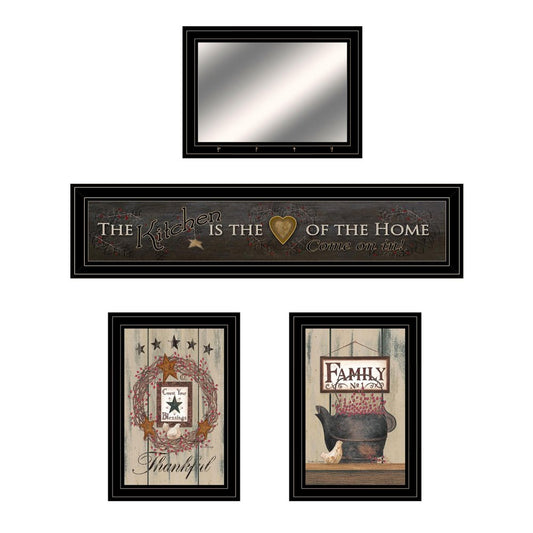 Set Of Four Primitive Kitchen Black Framed Kitchen Wall Art