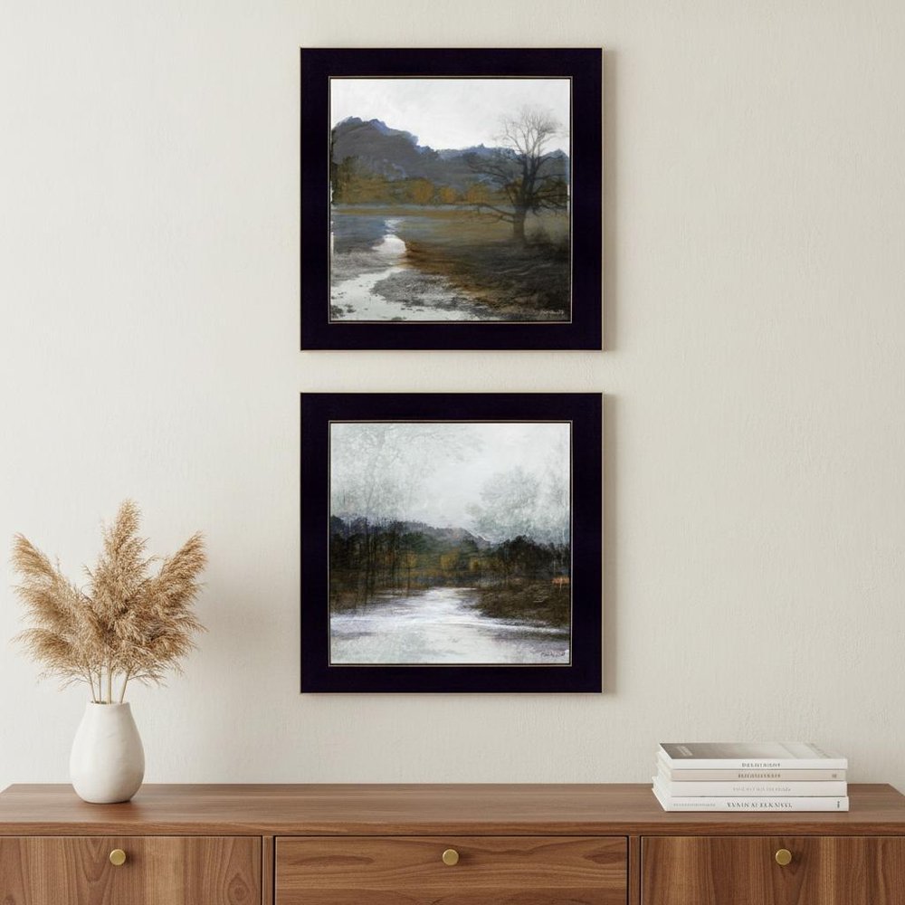 Set Of Two Winter Landscape Black Framed Print Wall Art
