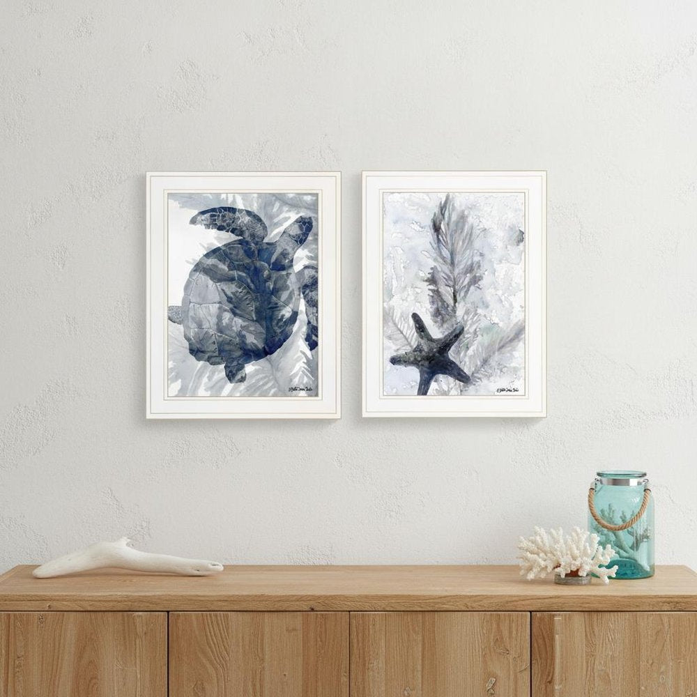 Set Of Two Ocean 1 White Framed Print Wall Art