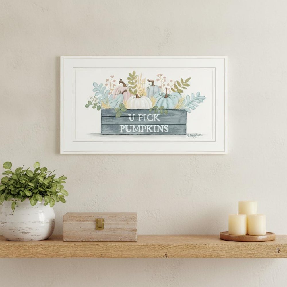 U Pick Pumpkins White Framed Print Wall Art