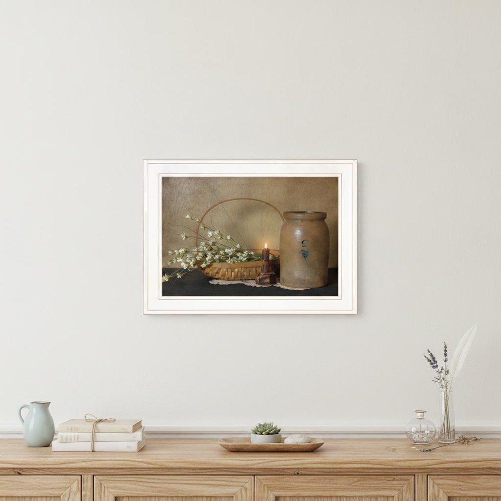 Basket of Flowers 1 White Framed Print Wall Art
