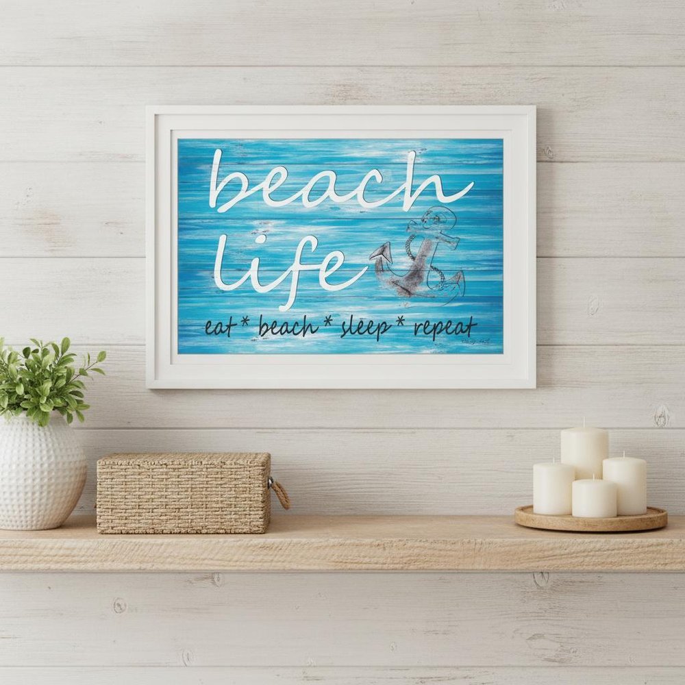 Beach Life 1 White Framed Print Wall Art