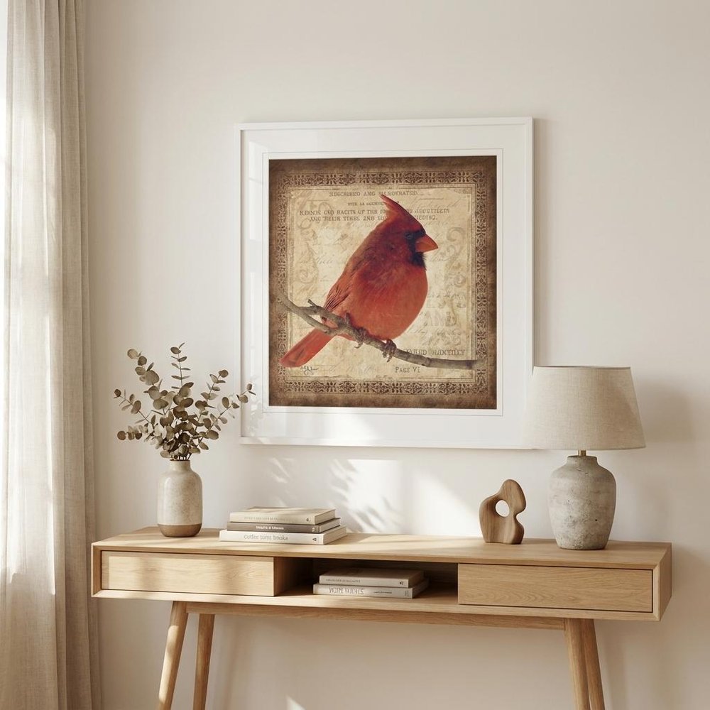 Male Cardinal 1 White Framed Print Wall Art