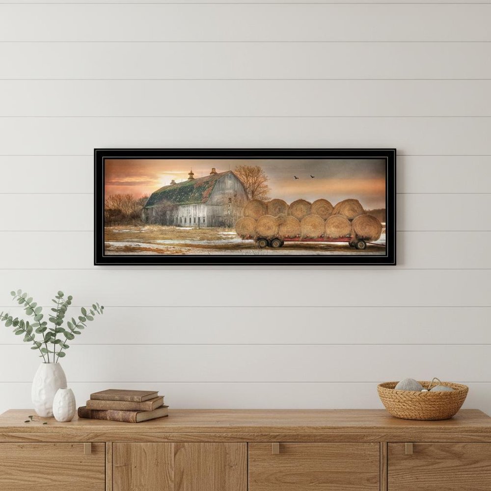 Sunset on the Farm 2 Black Framed Print Wall Art