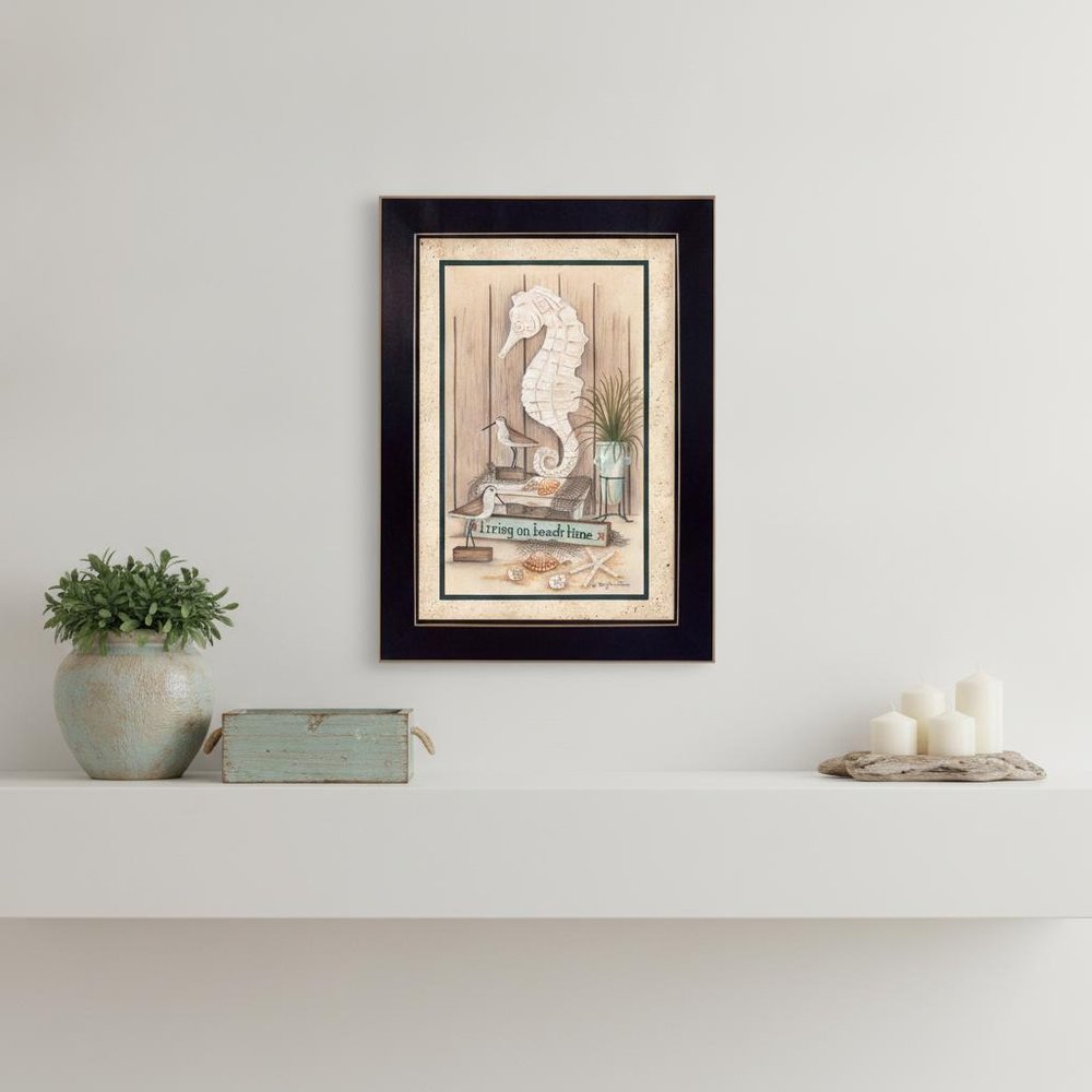 Living on Beach Time Black Framed Print Wall Art