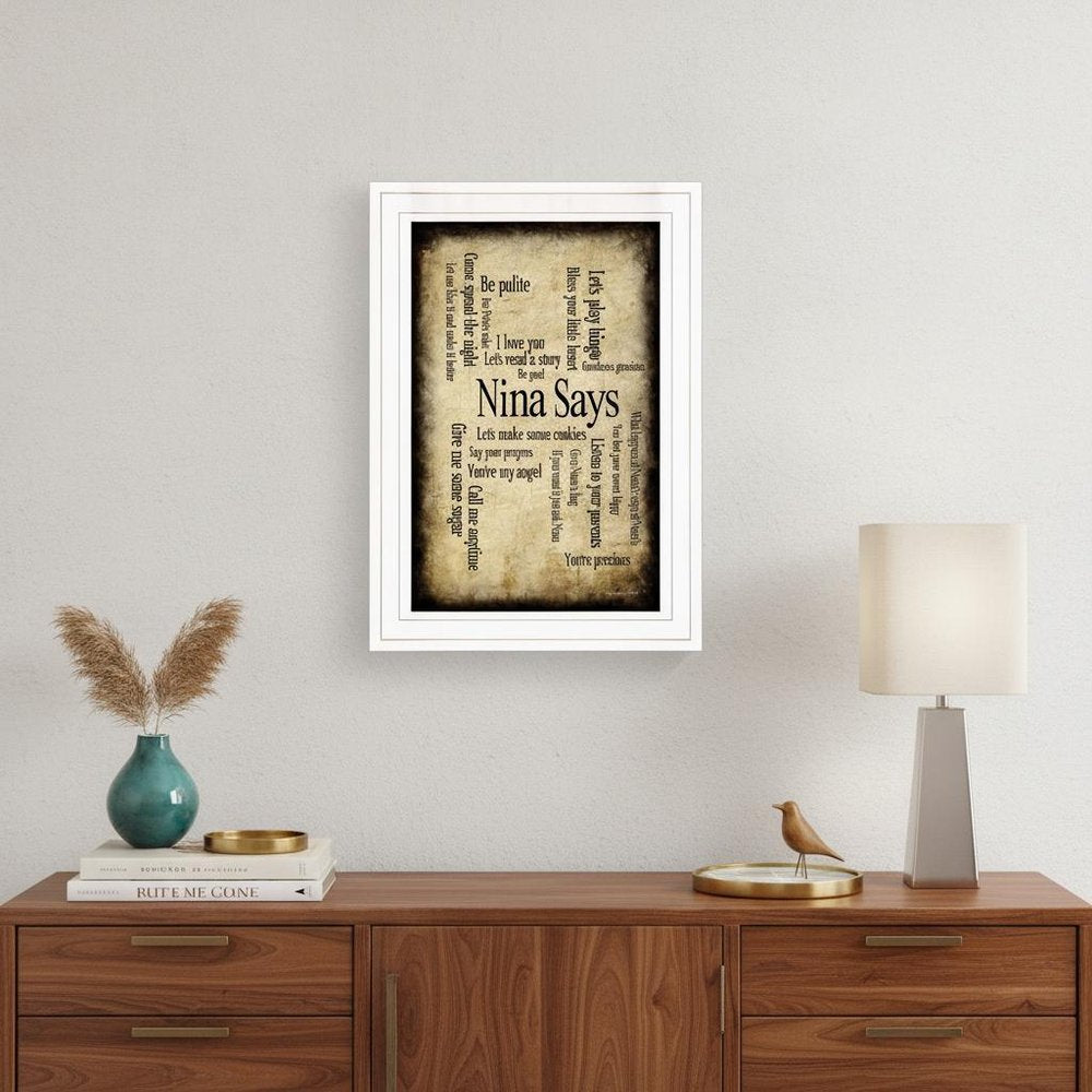 Nina Says 1 White Framed Print Wall Art