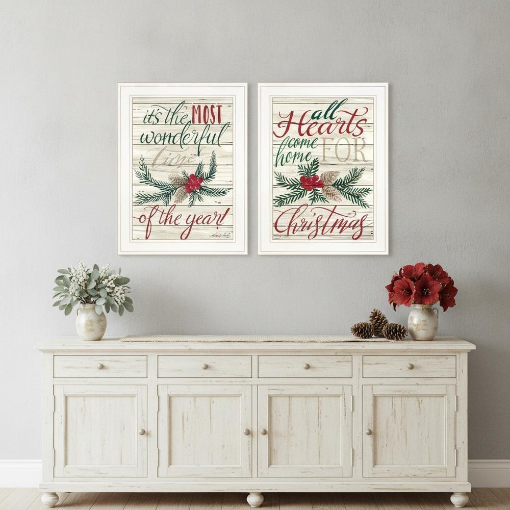 Set Of Two All Hearts Come Home for Christmas 1 White Framed Print Wall Art