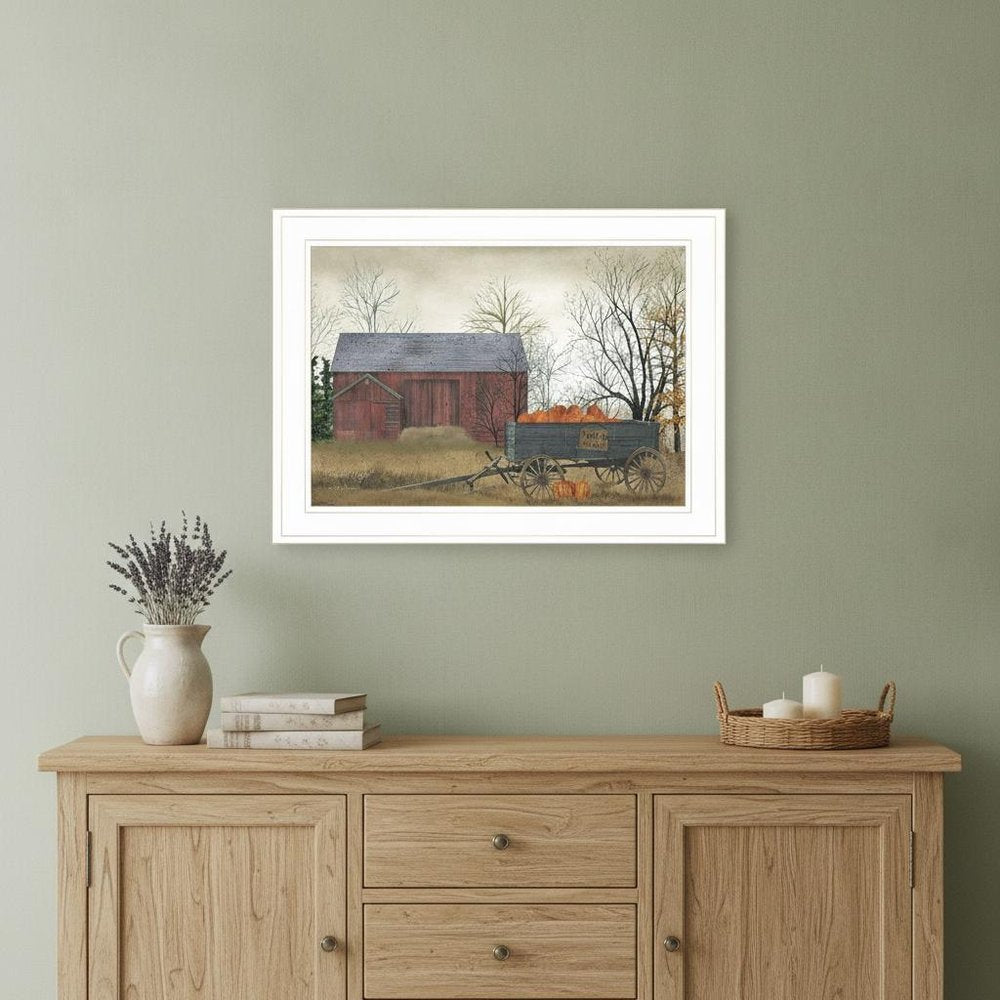 Pumpkin Wagon 2 White Framed Print Wall Art