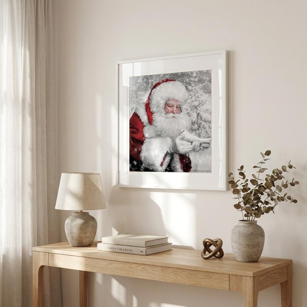 Santas Little Friends 3 White Framed Print Wall Art