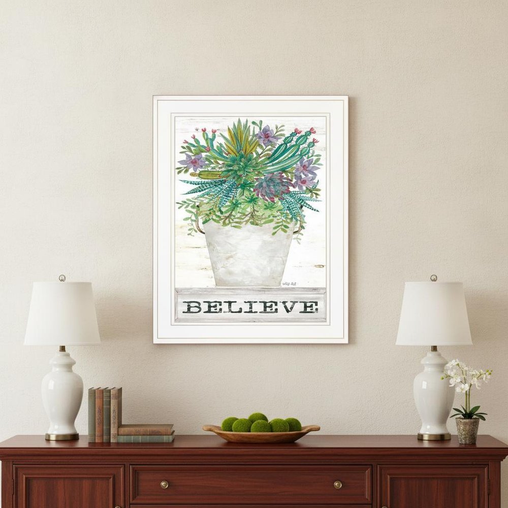 Believe Succulents White Framed Print Wall Art