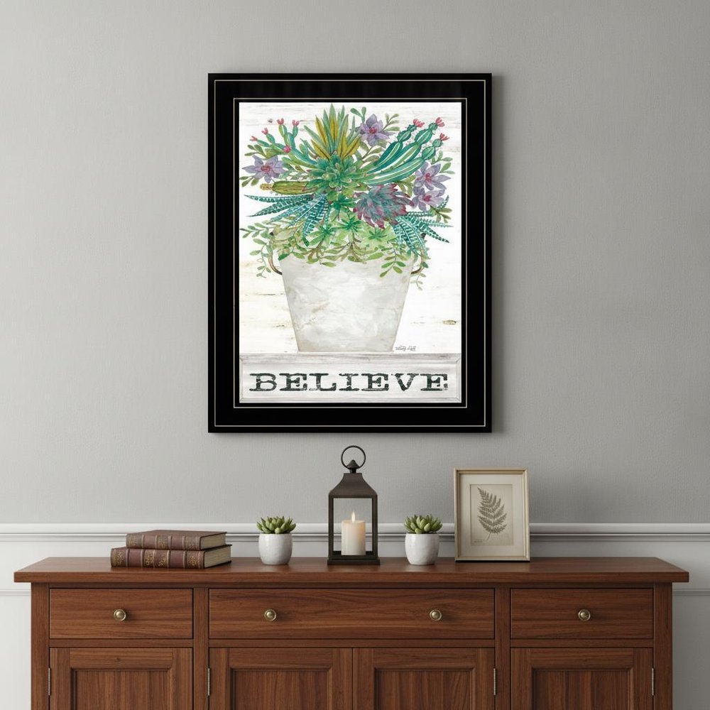 Believe Succulents 3 Black Framed Print Wall Art
