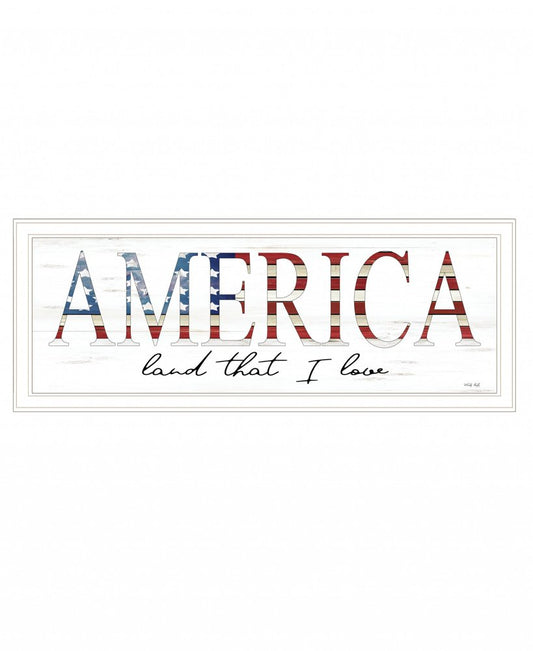 America Land that I Love Flag Print White Framed Print Wall Art