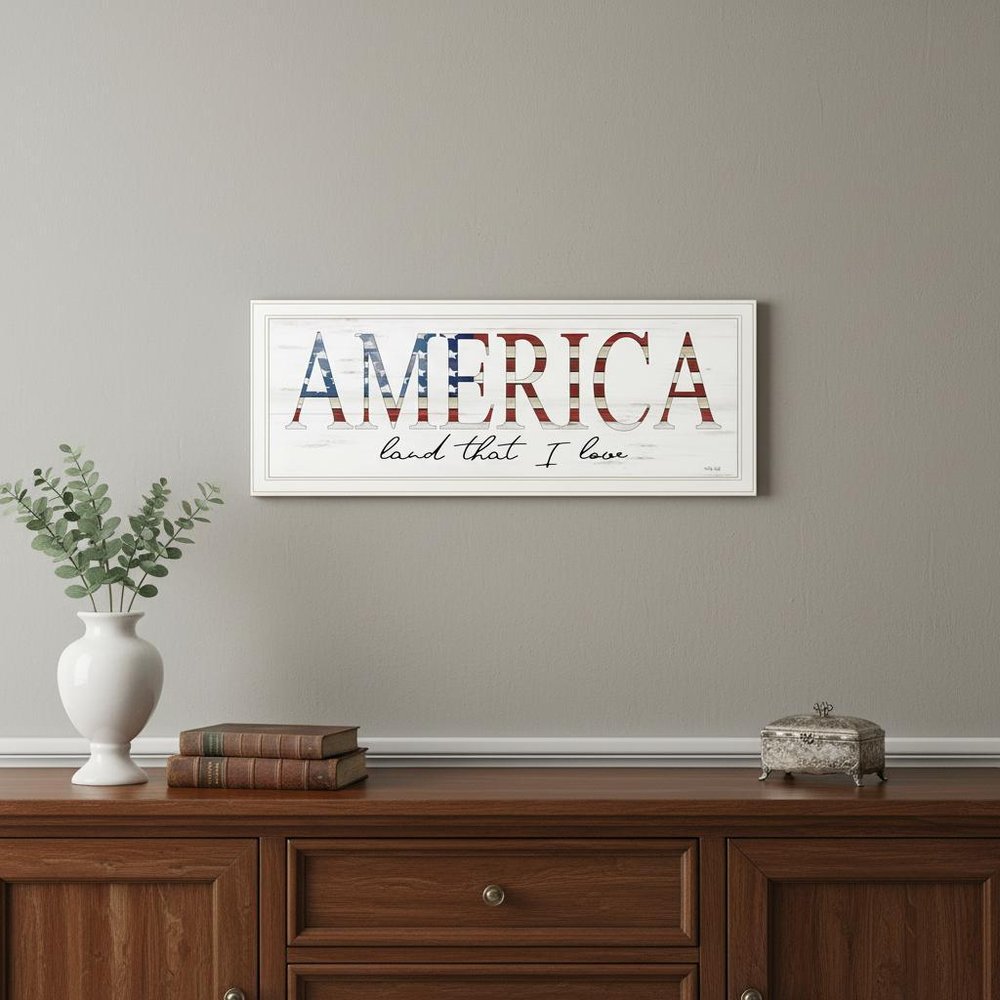 America Land that I Love Flag Print White Framed Print Wall Art
