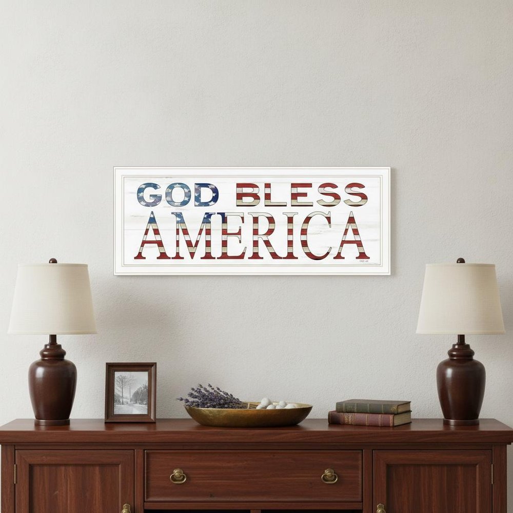 God Bless America 5 White Framed Print Wall Art