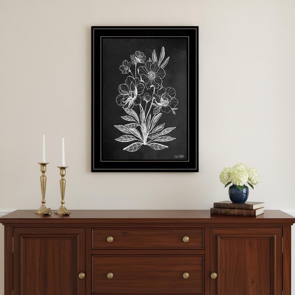 Vintage Chalkboard Flowers Black Framed Print Wall Art
