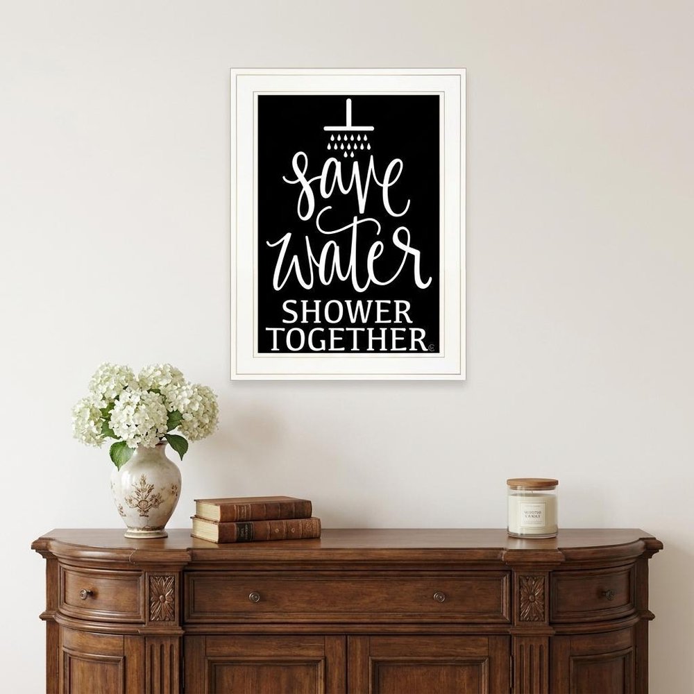 Shower Together 1 White Framed Print Wall Art