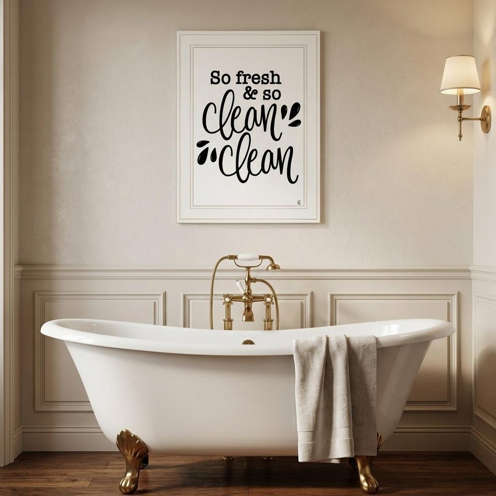 So Clean Clean 1 White Framed Print Bathroom Wall Art