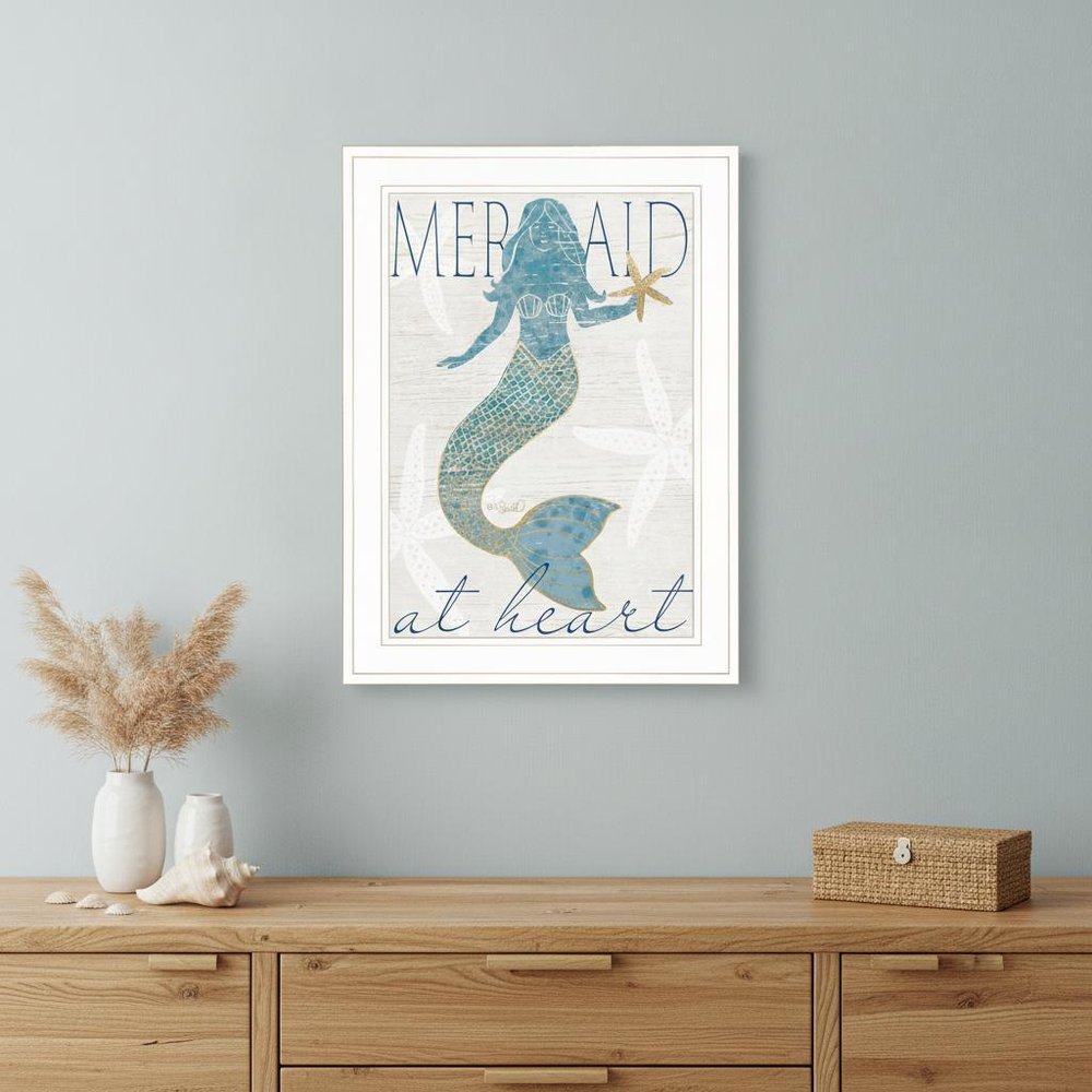 Mermaid at Heart 1 White Framed Print Wall Art