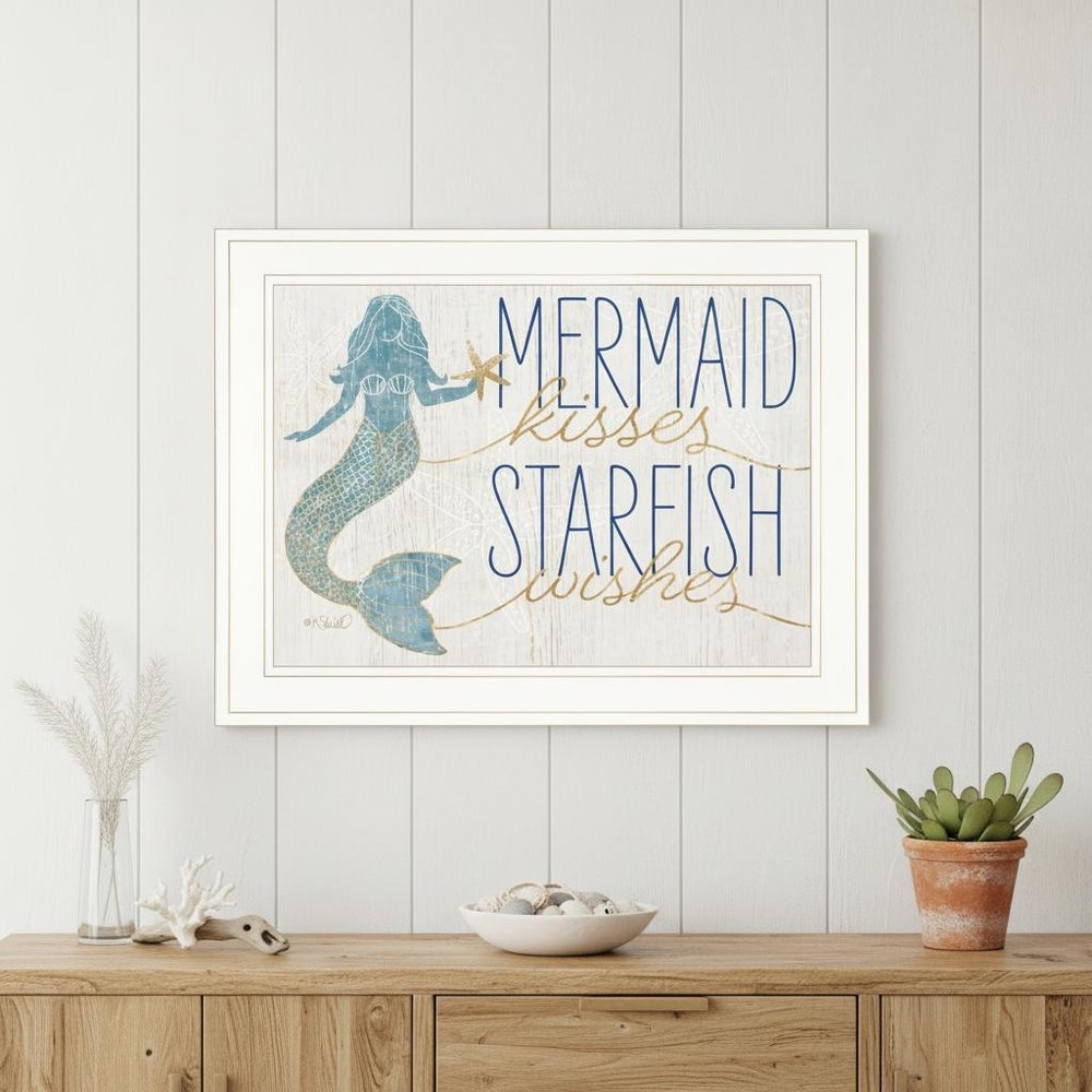 Mermaid Kisses Starfish Wishes 2 White Framed Print Wall Art