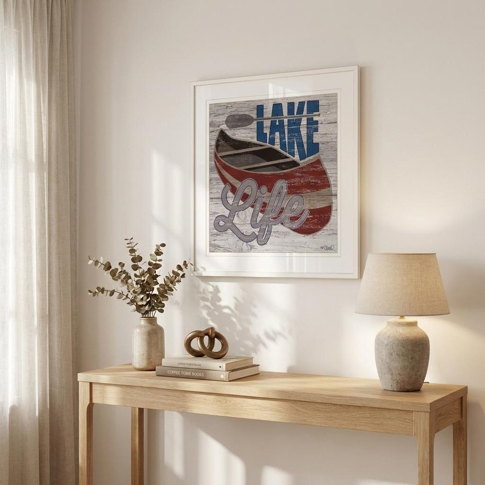 Lake Life Canoe 2 White Framed Print Wall Art
