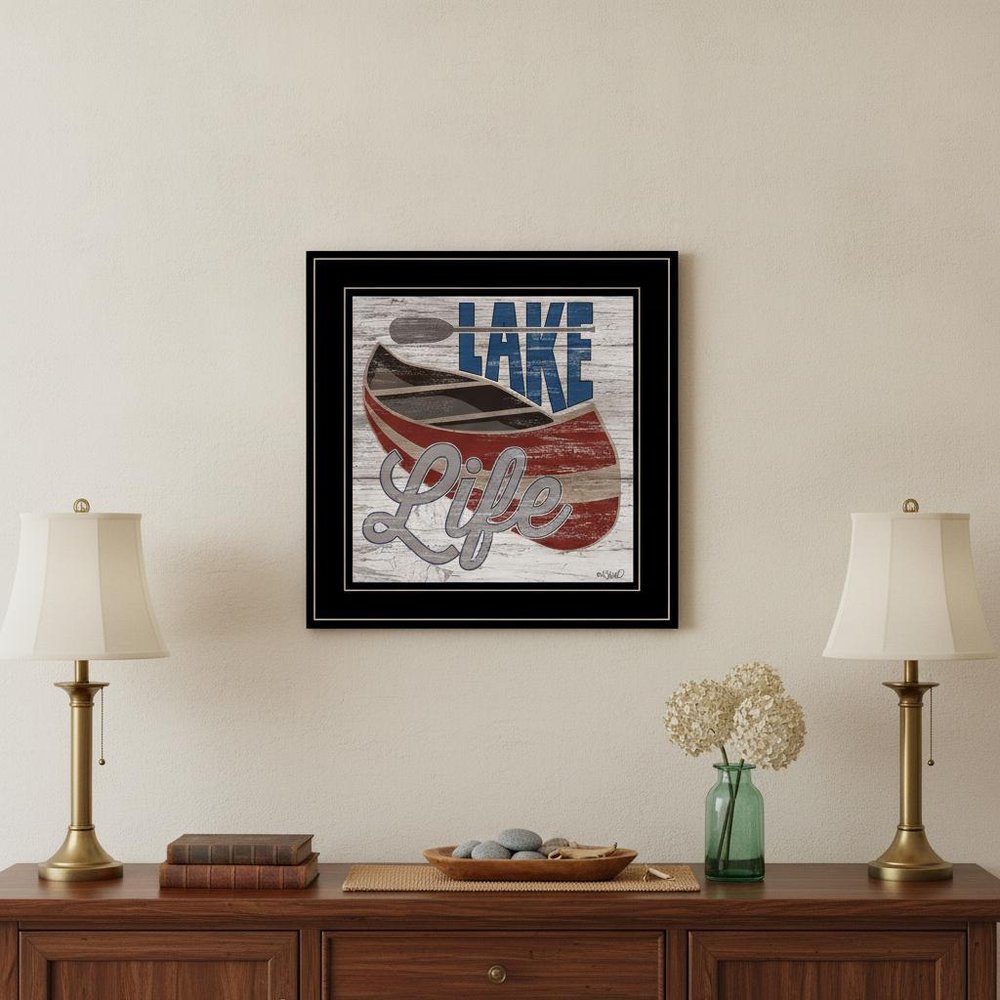 Lake Life Canoe 3 Black Framed Print Wall Art