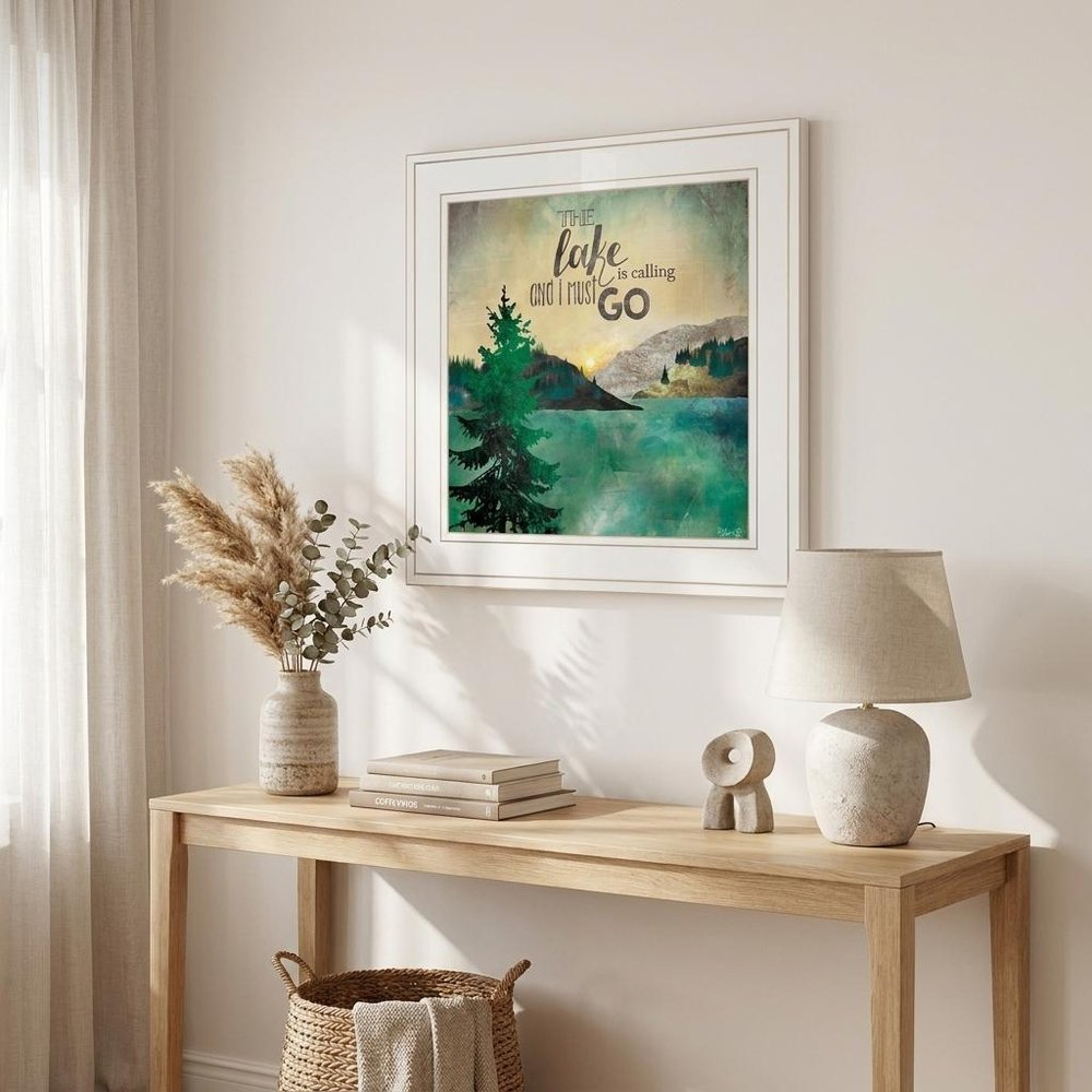 The Lake is Calling 1 White Framed Print Wall Art