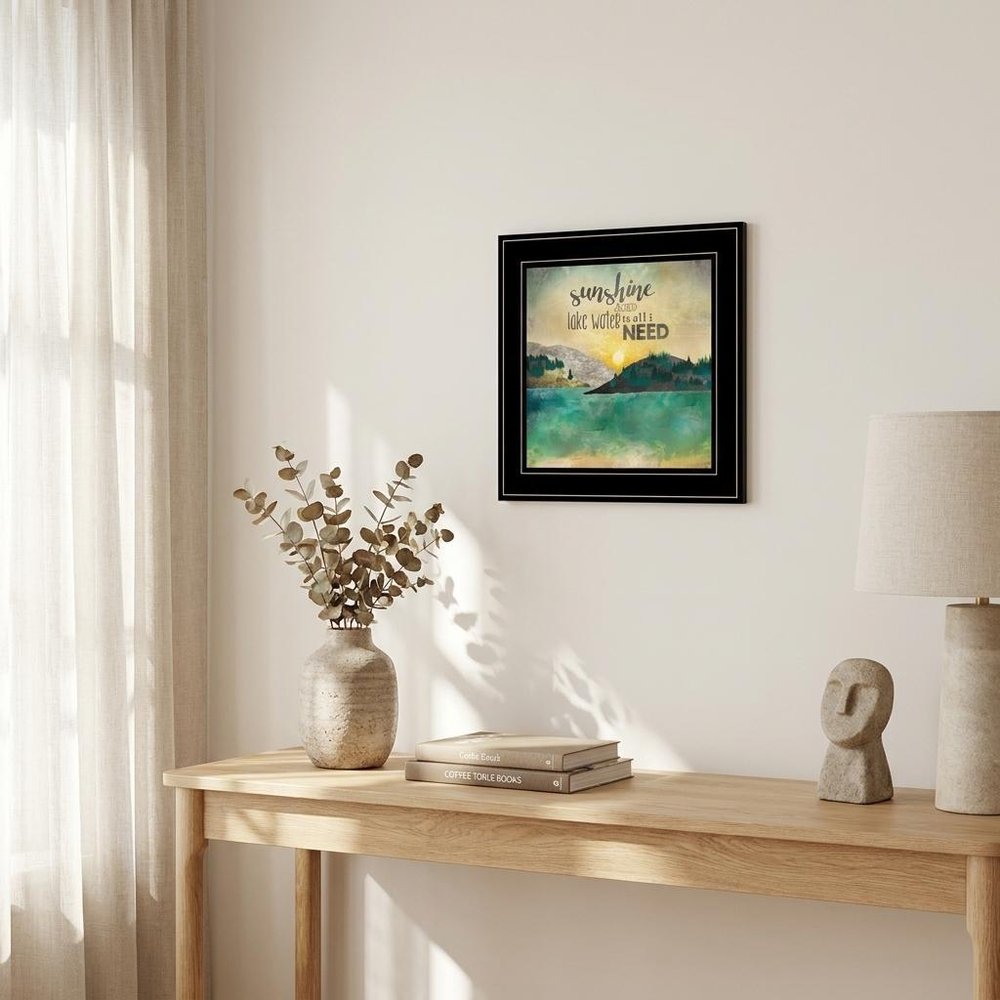 Sunshine And Lake Water 3 Black Framed Print Wall Art