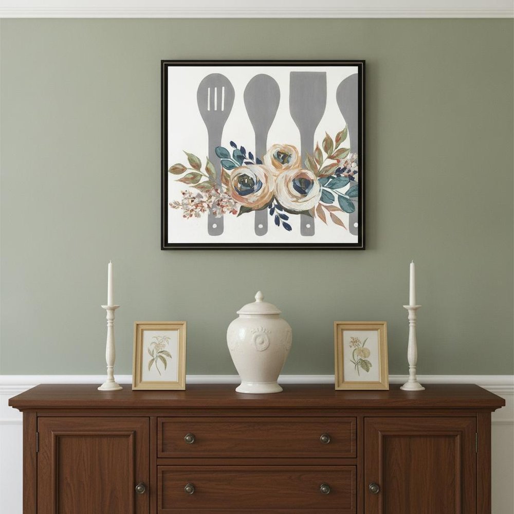 Fall Floral Baking Utensils 2 Black Framed Print Kitchen Wall Art