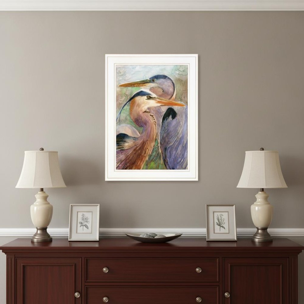 Blue Heron Duet 1 White Framed Print Wall Art