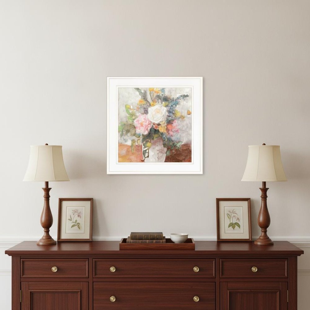 Table Bouquet 2 White Framed Print Wall Art