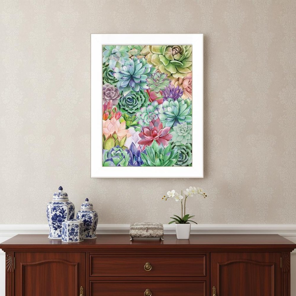Succulents Paradise 1 White Framed Print Wall Art