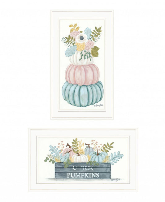 Set Of Two Floral Pumpkins 1 White Framed Print Wall Art
