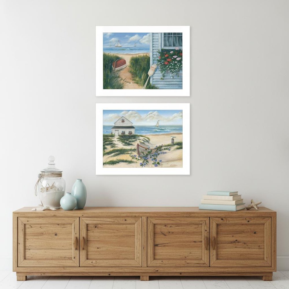 Set Of Two Sand Castle and Footprints 3 White Framed Print Wall Art