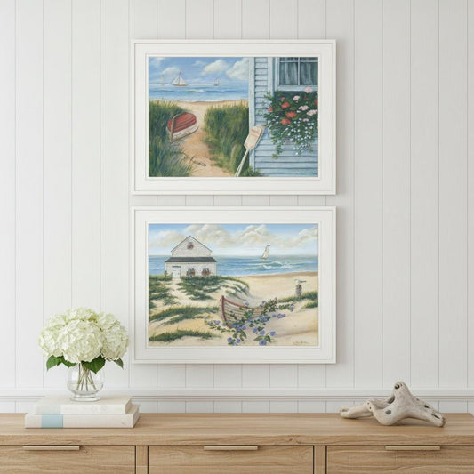 Set Of Two Sand Castle and Footprints 4 White Framed Print Wall Art