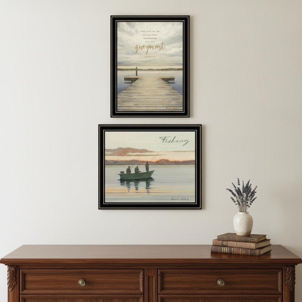 Set Of Two Lake Side Reprieve 1 Black Framed Print Wall Art