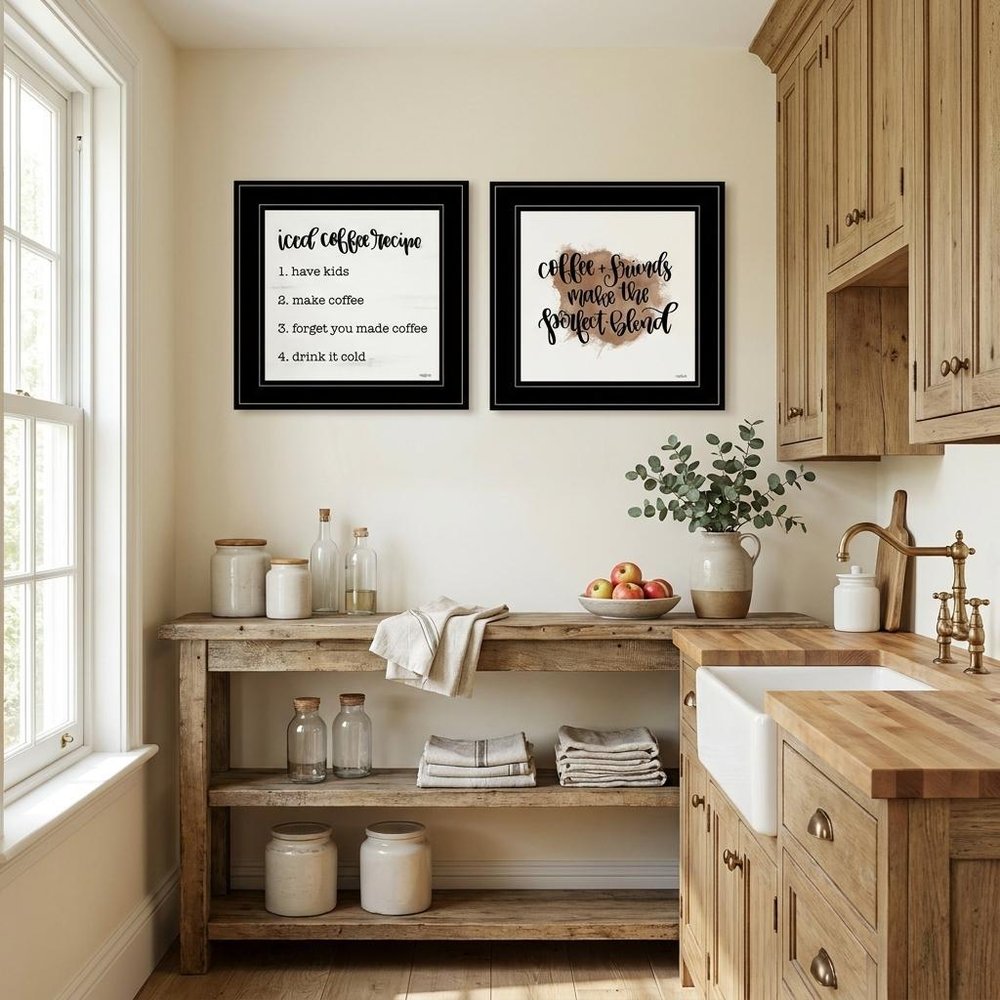 Set Of Two Coffee and Friends Recipe White Framed Print Kitchen Wall Art