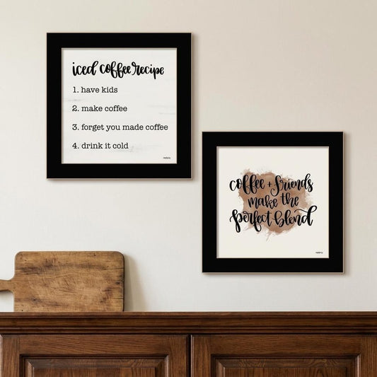 Set Of Two Coffee and Friends Recipe Black Framed Print Kitchen Wall Art