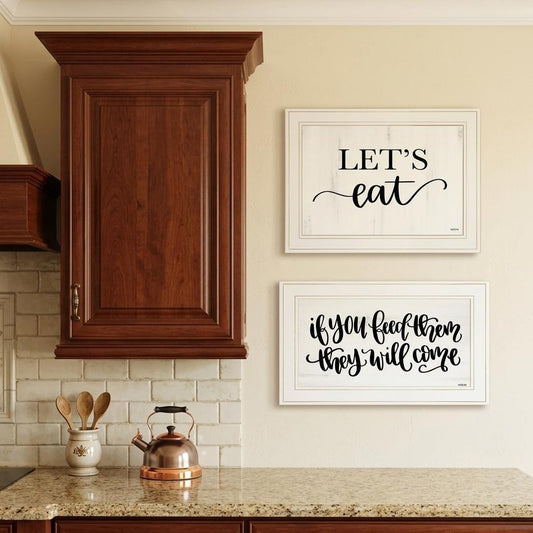 Set Of Two Lets Eat or Feed Them 1 White Framed Print Kitchen Wall Art