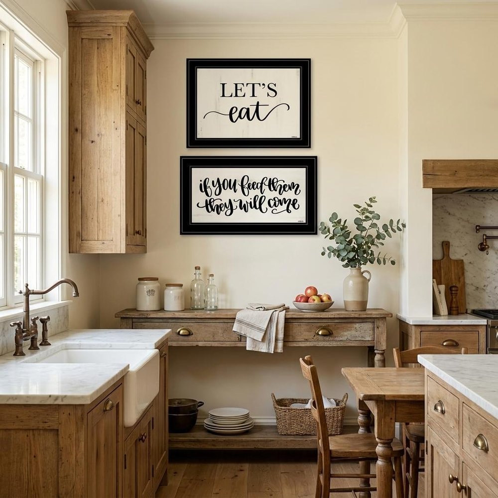 Set Of Two Lets Eat or Feed Them 1 White Framed Print Kitchen Wall Art