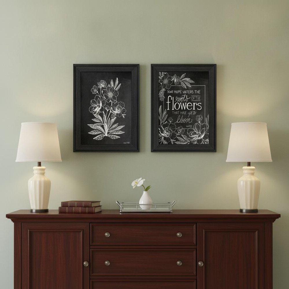 Set Of Two Black and White Flowers in Bloom White Framed Print Wall Art