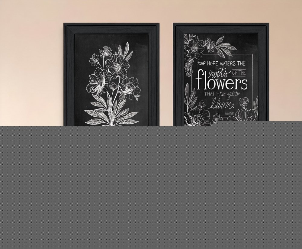 Set Of Two Black and White Flowers in Bloom White Framed Print Wall Art