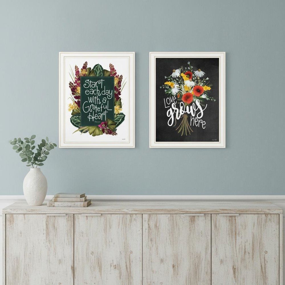 Set Of Two With Grateful Hearts White Framed Print Wall Art