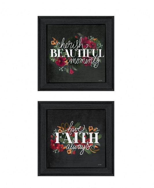 Set Of Two Cherish and Have Faith 1 Black Framed Print Wall Art